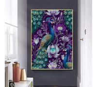 Peinture Numéros Adulte, DIY Toile Peinture Acrylique pour Adultes Débutants Facile Sur Toile 50x70 cm Activité Manuelle Peintures et Pinceaux kit, Décoration de Maison Paon violet(Sans Cadre) Q-18