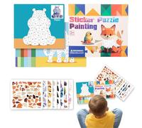 Peinture par Autocollants,Art Autocollant Éducatif Animaux Dessin Animé 3D - Jeux Cérébraux Éducatifs Véhicules Animaux Motricité Fine Cadeau Anniversaire Filles Garçons