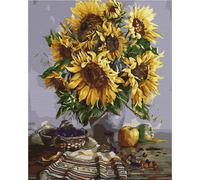 Peinture par chiffres avec cadre Peinture - Fleurs, tournesols dans un vase 40x50 cm