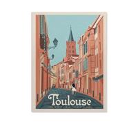 Peinture par Numéro Adulte，Affiche de voyage vintage en France Paysage urbain de Toulouse，avec Pinceaux et Acryliques Bricolage Peintures Kits pour Adultes Enfants Seniors Débutant(50x60cm）-BM14