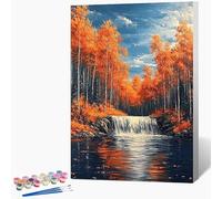 Peinture par Numero Adulte Automne Peinture Numero Lac Activite Manuelle Adulte Painting by Numbers, Kit de Bricolage par Débutants Avec Pinceaux, Decoration Maison Sans Cadre 40x60cm Q-KD98