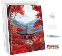 Peinture par Numero Adulte avec Cadre, Automne Peinture par Numéros Adulte, DIY Paysage Paint by Numbers Toile Artisanat Kit, avec Pinceaux et peintures acryliques, Decoration Maison 40x50cm -47264