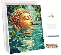 Peinture par Numero Adulte avec Cadre, Bouddha Peinture par Numéros Adulte, DIY Paysage Paint by Numbers Toile Artisanat Kit, avec Pinceaux et peintures acryliques, Decoration Maison 60x80cm -47354