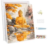Peinture par Numero Adulte avec Cadre, Bouddha Peinture par Numéros Adulte, DIY Paysage Paint by Numbers Toile Artisanat Kit, avec Pinceaux et peintures acryliques, Decoration Maison 50x70cm -46828