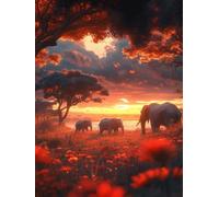 Peinture par Numero Adulte avec Cadre, Éléphant Kits de Peinture par Numéros pour Adults, DIY Paysage Paint by Numbers Acryliques Bricolage Peintures Kits pour la Décoration Intérieure 50x70 cm Q-606