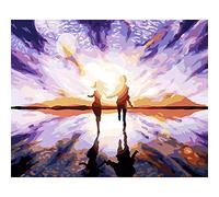 Peinture par Numéro Adulte avec Pinceaux Acrylique Bricolage Toile Peintures Kits Paint by Numbers pour Adult Enfant,pour la Décor Maison avec cadre 50x65cm Lever du soleil en cours d'exécution Couple