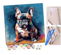 peinture par numero adulte Bouledogue français peint en couleurs (2) Cadeau de Peinture à l'huile de Bricolage numérique aquarelle man pour Enfants Adultes Peindre par Nombre Kits 16 * 16 Pouces