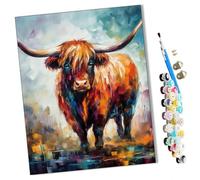 peinture par numero adulte Bovins néo-impressionnistes des Highlands (4) Cadeau de Peinture à l'huile de Bricolage numérique aquarelle man pour Enfants Adultes Peindre par Nombre Kits 16 * 20 Pouces