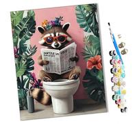 Peinture par Numéro Adulte Bricolage Tableau Peindre par Nombre pour Débutants Jouets à Peindre cadeaux Peints à la Raton laveur assis sur les toilettes lisant un journal Décor à la maison 40x50cm