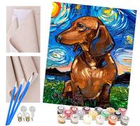 Peinture par Numéro Adulte Bricolage Tableau Peindre par Nombre pour Enfants Jouets à peindre cadeaux peints à la main Teckel Night SkyDog Home Decor 40x50cm