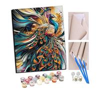 Peinture par Numéro Adulte Bricolage Tableau Peindre par Nombre pour Jouets à peindre cadeaux peints à la main Symphonie de plumes de paon Home Decor 40x50cm Avec cadre