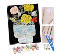 Peinture par Numéro Adulte Bricolage Tableau Peindre par Nombre pour Jouets à peindre cadeaux peints à la main Fleurs qui fleurissent dans le crâne Home Decor 40x50cm Avec cadre