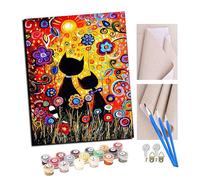 Peinture par Numéro Adulte Bricolage Tableau Peindre par Nombre pour Jouets à peindre cadeaux peints à la main Chat noir et fleurs de dessin animé Home Decor 40x50cm Avec cadre