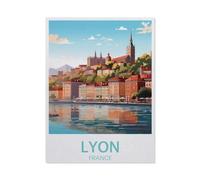 peinture par numero adulte Cadeau de Peinture à l'huile de Bricolage numérique,Affiche de voyage ancienne Lyon, France, lac,pour Enfants Adultes Peindre par Nombre Kits Home Decor(30x40cm)-AN14