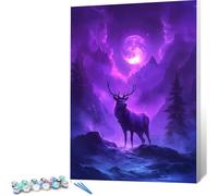 Peinture par Numero Adulte Cerf DIY Oil Painting Kits on Canvas for Beginner, with Brushes and Acrylic Pigment, Paint by Numbers Enfant Montagne Loisirs Créatifs Adultes, Cadeau Femme, 20x30 0j-360