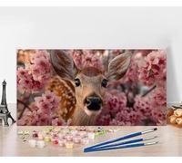 Peinture par Numero Adulte Cerf Peinture Numero Fleur, DIY Paint by Numbers Activite Manuelle Adulte, Couleur Toile Paintings par Débutants Décoration de la Maison, Cadeau Sans Cadre 50x100cm T-N051