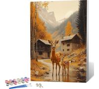 Peinture par Numero Adulte Cerf Peinture Numero, Paint by Number ForêT Paint by Numbers for Adults Kit Peinture avec 3 Pinceaux et Acrylique pour Decoration Chambre, Cadeau Femme 30x40 cm -zjn2604R9