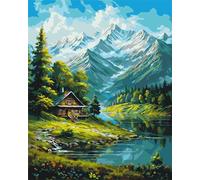 Peinture par Numéro Adulte Chalet de la montagne enneigée,avec Pinceaux et Acrylique Bricolage Toile Peintures Kits Paint by Numbers pour Débutant Décoration Lntérieure Maison avec cadre,45x60 cm