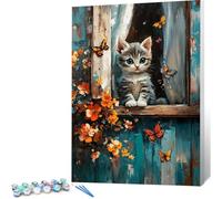 Peinture par Numero Adulte Chat DIY Oil Painting Kits on Canvas for Beginner, with Brushes and Acrylic Pigment, Paint by Numbers Enfant Papillon Loisirs Créatifs Adultes, Cadeau Femme, 20x30 0j-322
