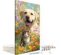 Peinture par Numero Adulte Chat, Kits de Peinture au Numéro Chien Paint by Numbers, DIY Activité Manuelle Adulte avec Pinceaux et Pigment pour Deco Murale Maison, Cadeau Femme 20x40 cm 4L-1174