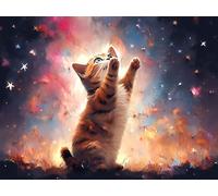 Peinture par Numero Adulte Chat Peinture Numero Enfant Ciel Étoilé, DIY Loisirs Créatifs Adultes avec Peintures Acryliques et Pinceaux pour Decoration Murale Maison, Cadeau Femme 70x50cm, Model 152