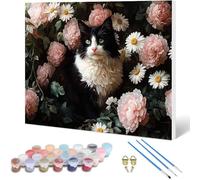 Peinture par Numero Adulte Chat Peinture Numero, Paint by Number Fleurs Paint by Numbers for Adults Kit Peinture avec 3 Pinceaux et Acrylique pour Decoration Murale, Cadeau Femme 30x20cm -hjw25010V0
