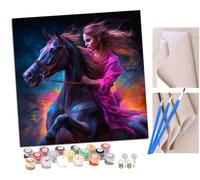 Peinture par Numero Adulte Cheval au galop de flamme violette DIY Peinture à l'huile Numéros Toile Paint by Numbers Peindre par Nombre Kits sans Cadre 40x40cm