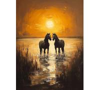 Peinture par Numero Adulte Cheval Noir Peinture Numero, Paint by Number Coucher de Soleil Paint by Numbers for Adults avec Pinceaux et Acrylique pour Decoration Murale, Cadeau Femme 70x95cm -zjn25072C