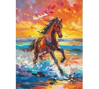 Peinture par Numero Adulte cheval, plage Peinture par Numero Adulte Loisir Créatif, DIY Peinture Numero Enfant Activité Manuelle, avec 3 Pinceaux et Pigment, Decoration Chambre Murale Home 90x120cm