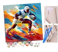 Peinture par Numero Adulte Chien de compagnie Athlète courant tenant un ballon de rugby de profil (4) DIY Peinture à l'huile Numéros Toile Paint by Numbers Peindre par Nombre Kits sans Cadre 40x40cm