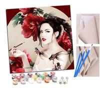 Peinture par Numero Adulte Chien de compagnie Fille japonaise animée kimono geisha 113 DIY Peinture à l'huile Numéros Toile Paint by Numbers Peindre par Nombre Kits sans Cadre 40x40cm