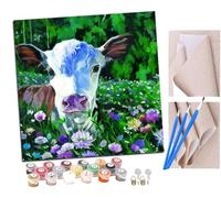 Peinture par Numero Adulte Chien de compagnie fleurs vertes avec vache DIY Peinture à l'huile Numéros Toile Paint by Numbers Peindre par Nombre Kits sans Cadre 40x40cm