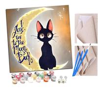 Peinture par Numero Adulte Chien de compagnie Le chat noir de dessin animé t'aime jusqu'à la lune DIY Peinture à l'huile Numéros Toile Paint by Numbers Peindre par Nombre Kits sans Cadre 40x40cm