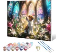 Peinture par Numero Adulte Chien Peinture Numero, Paint by Number Fleurs Paint by Numbers for Adults Kit Peinture avec 3 Pinceaux et Acrylique pour Decoration Murale, Cadeau Femme 90x70 cm -hjw25010RL