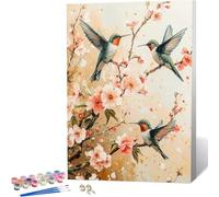 Peinture par Numero Adulte Colibri Peinture Numero, Paint by Number Fleurs De Cerisier Paint by Numbers for Adults Kit Peinture avec Pinceaux et Acrylique pour Decoration Chambre 60x80CM -zjn2604L6