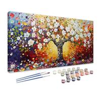 Peinture par Numero Adulte Coloré, Kits de Peinture au Numéro Arbre Paint by Numbers, DIY Activité Manuelle Adulte avec Pinceaux et Pigment pour Deco Murale Maison, Cadeau Femme 80x160 cm 4L-751