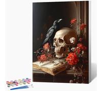 Peinture par Numero Adulte Corbeau Peinture Numero Fleur Activite Manuelle Adulte Painting by Numbers, Kit de Bricolage par Débutants Avec Pinceaux, Decoration Maison Sans Cadre 60x90cm Q-E514