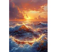 Peinture par Numero Adulte Coucher De Soleil, Vagues De L'OcéAn Peinture Numero Adulte, DIY Loisirs Créatifs Adultes Kits avec Pinceaux et Pigment Acryliques, Paint by Numbers Enfant, 40x50cm S-6895
