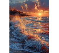 Peinture par Numero Adulte Coucher De Soleil, Vagues De L'OcéAn Peinture Numero Adulte, DIY Loisirs Créatifs Adultes Kits avec Pinceaux et Pigment Acryliques, Paint by Numbers Enfant, 50x70cm S-1764