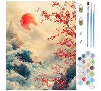 Peinture par Numero Adulte coucher soleil, DIY Peinture Numero Vagues l'océan Paint by Numbers Toile Artisanat, loisir Creatif Adulte avec Pinceaux et Acryliques pour Decoration Murale 60x80 cm D1-689