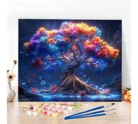Peinture par Numero Adulte Couleur Peinture Numero Arbre Diamond Painting, DIY Creatif Toile 80x60cm Numéro d'art Complet Painting by Numbers pour Chambre Décoration Murale, Sans Cadre, Cadeau W6-250