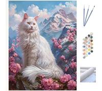 Peinture par Numéro Adulte, Creation Enfant pour Débutants, DIY Kits Paint by Numbers avec Pinceaux de Peinture, Pigment Acrylique, pour Décoration Intérieure (sans Cadre) Chat Fleur 30x40cm WK-665