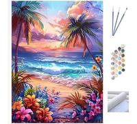 Peinture par Numéro Adulte, Creation Enfant pour, DIY Kits Paint by Numbers avec Pinceaux de Peinture, Pigment Acrylique, pour Décoration Intérieure (sans Cadre) Paysage Bord De Mer 50x70cm WK-457