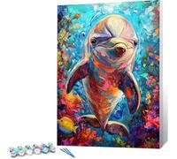 Peinture par Numero Adulte Dauphin DIY Oil Painting Kits on Canvas for Beginner, with Brushes and Acrylic Pigment, Paint by Numbers Enfant Poisson Loisirs Créatifs Adultes, 50x70 (Sans Cadre) 0j-416
