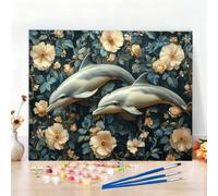 Peinture par Numero Adulte Dauphin Peinture Numero Mignon Diamond Painting, DIY Creatif Toile 70x50CM Numéro d'art Complet Painting by Numbers pour Chambre Décoration Murale, Sans Cadre, Cadeau W6-564