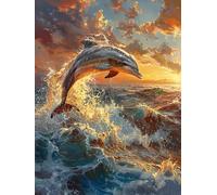 Peinture par Numero Adulte Dauphin Peinture Numero Sea Kits De Loisirs Créatifs Adultes Painting by Numbers, Kit de Bricolage Couleur Canevas Paintings Art Decoration Maison 60x90cm Sans Cadre 9-25O8