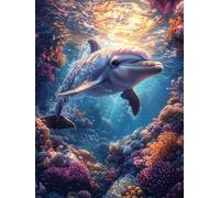 Peinture par Numero Adulte Dauphin Peinture Numero Sea Kits De Loisirs Créatifs Adultes Painting by Numbers, Kit de Bricolage Couleur Canevas Paintings Art Decoration Maison 60x90cm Sans Cadre 7-45R0