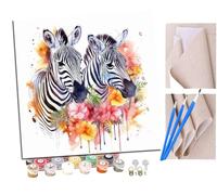 Peinture par Numero Adulte Deux amoureux de zèbres dans des lignes colorées aiment le cœur (5) animal DIY Peinture à l'huile Numéros Toile Paint by Numbers Peindre par Nombre Kits sans Cadre 40x40cm