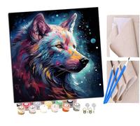 Peinture par Numero Adulte Dieu loup, univers coloré (6) DIY Peinture à l'huile Numéros Toile Paint by Numbers Peindre par Nombre Kits sans Cadre 40x40cm