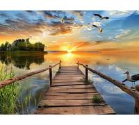 Peinture par Numero Adulte DIY Peinture Numero Adulte Pont En Bois Mer, Paint by Numbers Kit de Peinture à l'huile sur Toile avec Peintures et Pinceaux pour Adultes Cadeaux, Sans Cadre 120x80cm -PT637